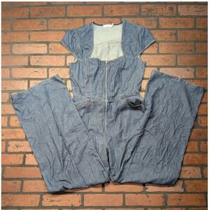 Avec Les Filles Corset Bodice Wide Leg Denim Cap Sleeve Jumpsuit Women's Size 8